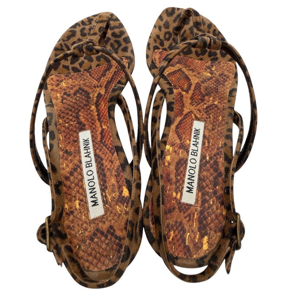 Manolo Blahnik Hata Thong Slingback Flat Sandals in Suede Leopard EU 37 US 7 - Picture 8 of 12